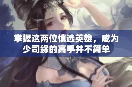 掌握这两位慎选英雄，成为少司缘的高手并不简单